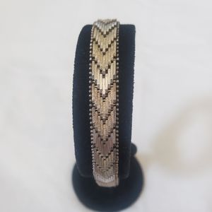 Vintage 925 Italy Chevron Mesh Weave Two Tone Silver/Gold Bracelet 7"in long